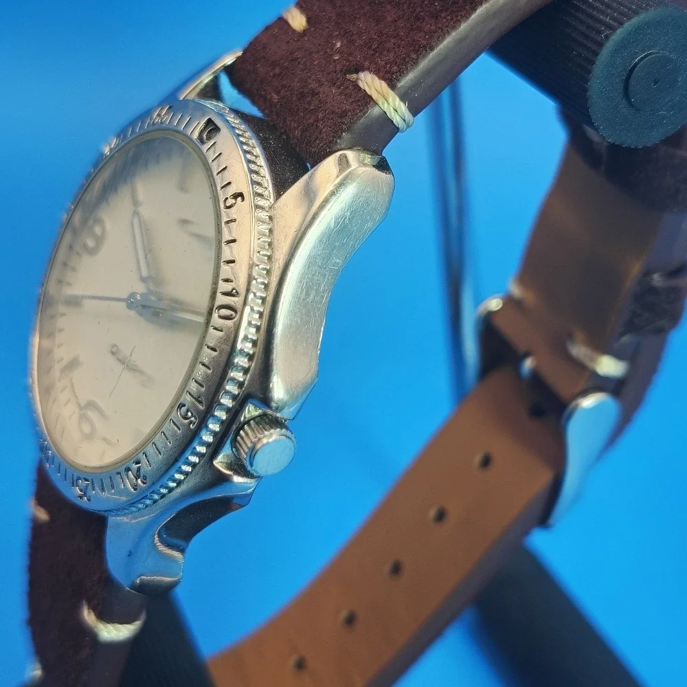 Vintage 2001 Captain 33mm Mens Quartz Watch New Leather Strap Lume Dial Restored